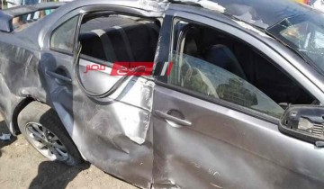 اصابه شخص في حادث تصادم سيارة ملاكي بعمود انارة على طريق دمياط الجديدة