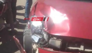 بالفيديو اصابة شخصين في حادث تصادم دراجة بخارية وسيارة ملاكي بدمياط