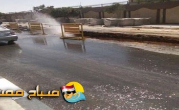 كسر ماسورة مياه شرب عمومية بطريق الاسكندرية الصحراوي