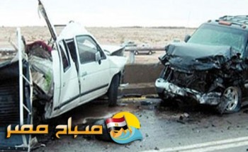 حادث تصادم سيارتين بصحراوى بنى سويف يسبب مصرع 2 واصابة 11 شخص
