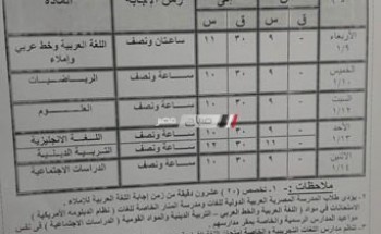 رسمياً جدول امتحانات الشهادة الابتدائية محافظة الاسماعيلية نصف العام 2019