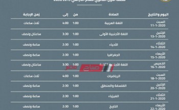 جدول امتحانات محافظة الجيزة الثانوية العامة نصف العام