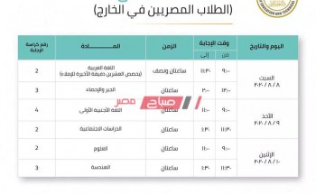 جدول امتحانات تحديد المستوى للصف الثالث الاعدادي 2020 المصريين بالخارج