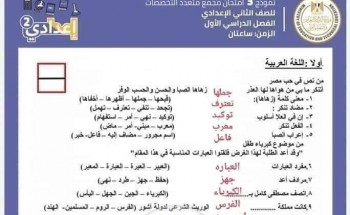 حل أسئلة مادة اللغة العربية النموذج الاسترشادي للصف الثاني الاعدادي الامتحان الموحد من وزارة التربية والتعليم