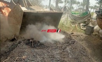 ازالة مكمورة فحم مخالفة بقرية البساتين في دمياط علي مساحة 150 متر