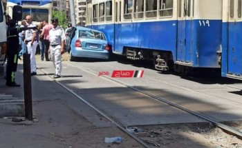 اصابة شخص في حادث تصادم سيارة ملاكي بترام الرمل في الإسكندرية