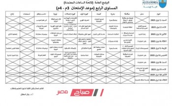 جدول امتحانات منتصف الفصل الدراسي الثاني بكلية الهندسة جامعة الإسكندرية