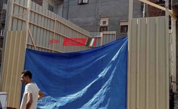 التصدي لاعمال بناء هنجر مخالف بمهد قرية غيط النصاري في دمياط