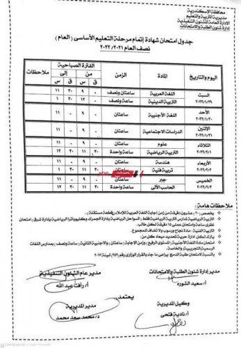امتحان الدراسات الاجتماعية لطلاب الشهادة الإعدادية غدا بمحافظة الإسكندرية 2022