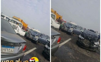 بالصور حادث تصادم  بين 23 سيارة على طريق شبرا بنها ووقوع اصابات