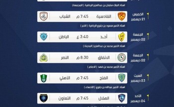 مواعيد مباريات الجولة 15 من الدوري السعودي للمحترفين