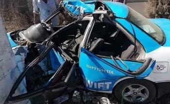 إصابة سائق تاكسى إثر حادث اصطدام سيارته بعمود إنارة بطريق كفر سعد البلد