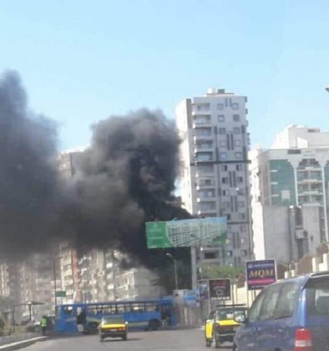 بالصور نشوب حريق فى جراج النقل العام بمنطقة سموحة فى الإسكندرية