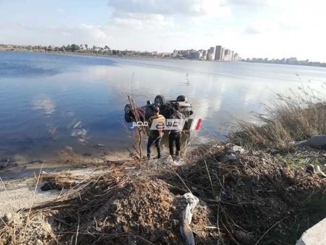 اصابة سائق سيارة جراء انقلابها في مياه نهر النيل بطريق راس البر – دمياط (صور)