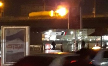 اغلاق كوبري دمياط العلوي جراء اندلاع النيران في سيارة نقل مواد بترولية (صور)
