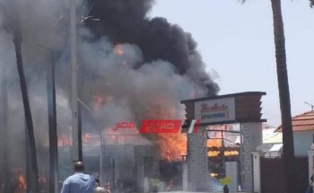 إخماد حريق هائل نشب في محلات تجاريه براس البر