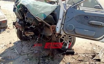 بالصور والإسم إصابة طفل وسيدة في حادث سيارة ملاكي مروع على طريق دمياط الجديدة