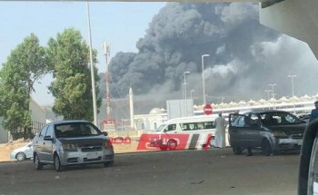 بالفيديو شاهد اندلاع حريق هائل في محطة قطار الحرمين بجدة
