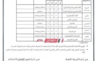 جدول امتحانات المرحلة الإعدادية النور للمكفوفين محافظة المنوفية الترم الأول 2019/2020