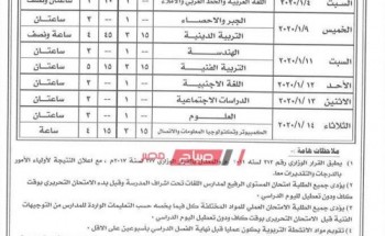 جداول امتحانات المرحلة الإعدادية محافظة الغربية الترم الأول 2019-2019