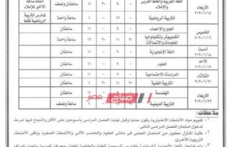 جدول امتحانات الشهادة الإعدادية محافظة المنوفية الترم الأول 2019/2020