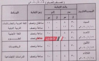 جدول امتحانات الترم الاول جميع المراحل محافظة القليوبية 2019/2020
