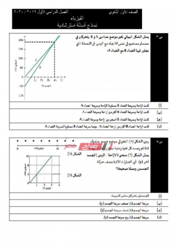نموذج امتحان الفيزياء للصف الأول الثانوي نصف العام 2019 – 2020 (نماذج الوزارة الاسترشادية)