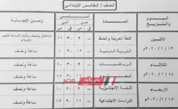 جدول امتحانات المرحلة الإبتدائية محافظة شمال سيناء الترم الأول 2019/2020