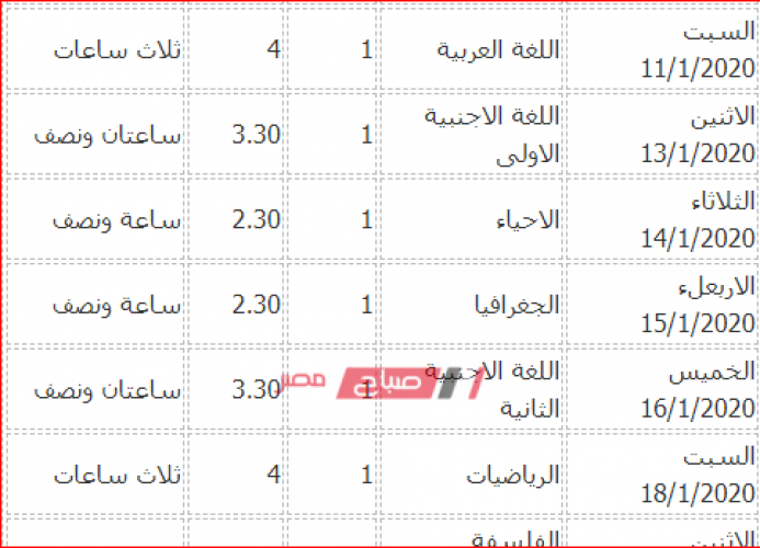 جدول امتحانات محافظة بنى سويف الثانوى العام 2020