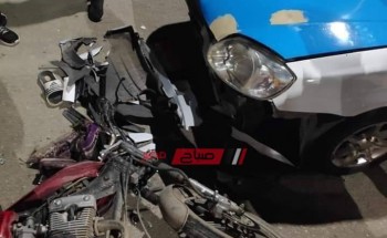 بالصورة إصابة شخصان جراء حادث تصادم دراجة بخارية في دمياط