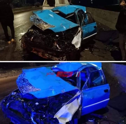 بالصورة إصابة شخصان جراء حادث تصادم تاكسي في دمياط