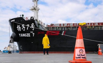 بالصور ميناء دمياط يخضع سفينة صينية لاجراءات الحجر الصحي