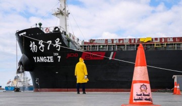 بالصور ميناء دمياط يخضع سفينة صينية لاجراءات الحجر الصحي