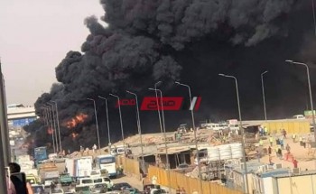 بالصور حريق هائل بسبب كسر في خط مواد بترولية على طريق مصر إسماعيلية الصحراوي والدفع بـ 14 سيارة إطفاء