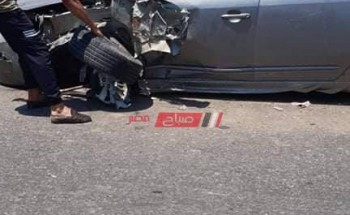 بالصور إصابة شخص جراء حادث تصادم بين سيارتين ملاكي على طريق الزرقا بدمياط