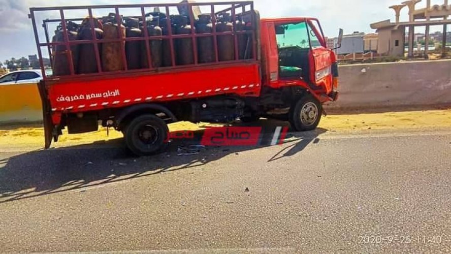 بالصور العناية الإلهية تنقذ سائق سيارة محملة بأسطوانات الغاز من الموت جراء حادث على طريق راس البر