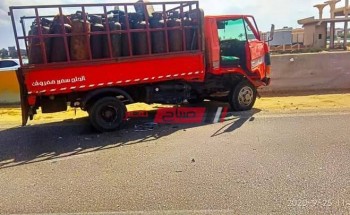 بالصور العناية الإلهية تنقذ سائق سيارة محملة بأسطوانات الغاز من الموت جراء حادث على طريق راس البر