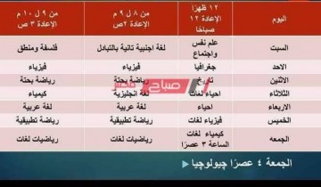 جدول قناة مصر التعليمية 2021 للصف الثالث الثانوي