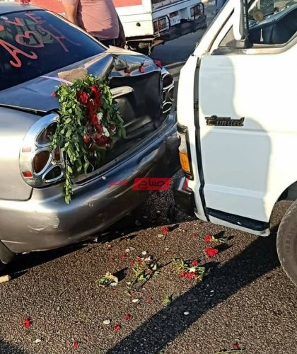 بسبب زفة عروس … بالصور حادث تصادم بين 4 سيارات على طريق دمياط الجديدة
