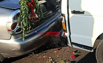 بسبب زفة عروس … بالصور حادث تصادم بين 4 سيارات على طريق دمياط الجديدة