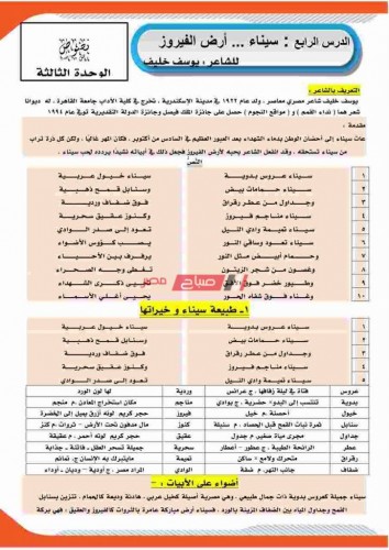 مذكرة مراجعة نهائية في اللغة العربية للصف الثاني الإعدادي الفصل الدراسي الأول 2021