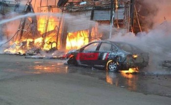 اندلاع حريق هائل بمعرض سيارات في القليوبية وجاري التحقيق