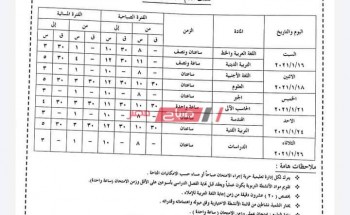جداول امتحانات الترم الأول 2020-2021 محافظة الإسكندرية المرحلتين الابتدائية والاعدادية
