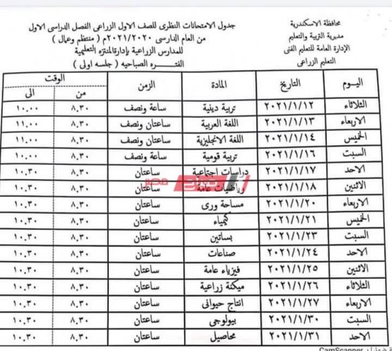 جدول امتحانات صفوف نقل الدبلومات الفنية الترم الأول 2021 محافظة الاسكندرية الـ3 والـ5 سنوات