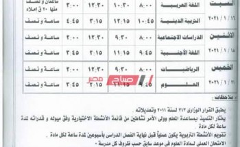 جدول امتحانات محافظة الدقهلية الترم الأول 2021 من الصف الرابع الابتدائي وحتى الصف الثالث الاعدادي