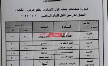 جدول امتحانات محافظة دمياط الترم الأول 2021 المرحلتين الابتدائية والإعدادية رسمياً
