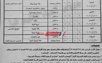جدول امتحانات محافظة قنا نصف العام 2021 المرحلتين الابتدائية والإعدادية