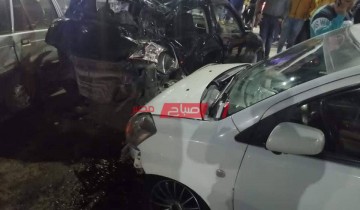 بالصور سيارة مسرعة تصطدم بـ 4 سيارات في رأس البر دون اصابات