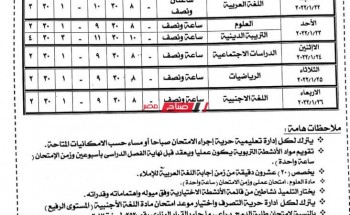 رسميا جداول امتحانات المرحلة الابتدائية محافظة الإسكندرية الترم الأول 2021-2022