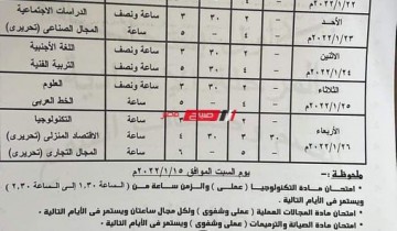 جدول امتحانات صفوف النقل والشهادة الإعدادية الترم الأول محافظة القليوبية 2021-2022